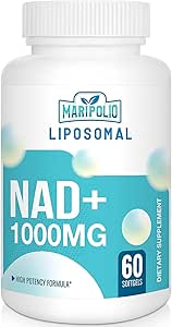 مکمل NAD+ Maripolio Liposomal 1000 میلی گرم | بالاترین NAD Pontecy | حداکثر جذب | مکمل NAD خالص | انرژی و ترمیم DNA، دفاع از پیری، عملکرد مغز | 60 سافت ژل