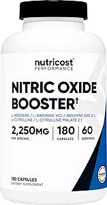 تقویت کننده اکسید نیتریک Nutricost 2250 میلی گرم، 180 کپسول – 750 میلی گرم در هر کیسول، 60 وعده – بدون گلوتن و غیر GMO
