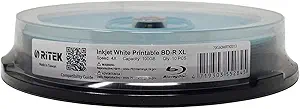 10 بسته Ritek BD-R XL BDXL 100GB درجه بایگانی سه لایه هاب سفید جوهر افشان 4X قابل چاپ دیسک خالی قابل ضبط در اسپیندل