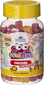 Sunshine Nutrition Cool Gummies Calcium With D3 For Kids, 60 Gummies | بدون روکش شکر | وگان | تمام طعم طبیعی