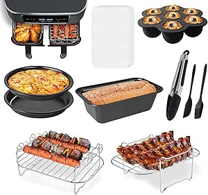 بیشترین لوازم جانبی Fryer Air Basket ، مجموعه 10fit برای Ninja Dual Air Fryer DZ201 ، DZ401 و بیشترین 8Quart – 10Quart و بزرگتر هوا برای سرخ کن ، شامل تابه پیتزا کیک ، قفسه و اسکویر ، آستر کاغذی و غیره