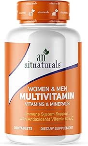 قرص مولتی ویتامین 300 زنانه و مردانه Aitnaturals| غنی شده با ویتامین A، C، D، E، K، B12، فولات، آهن، کلسیم، منیزیم، بیوتین، روی، و ید | حمایت از سیستم ایمنی، انرژی و متابولیسم