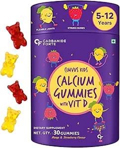 Carbamide Forte Calcium Gummies for Children | کلسیم منیزیم روی ویتامین D برای کودکان | مکمل هایی برای استخوان های قوی تر – طعم انبه و توت فرنگی – 30 آدامس گیاهی برای کودکان