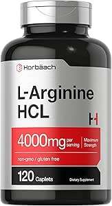 Horbäach L-Arginine 4000mg | 120 کپسول | حداکثر قدرت پیش ساز اکسید نیتریک | مکمل گیاهی، غیر GMO، بدون گلوتن | توسط