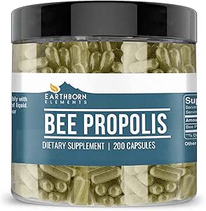 عناصر Earthborn Bee Propolis (200 کپسول) 100% خالص و طبیعی، بدون گلوتن و غیر GMO