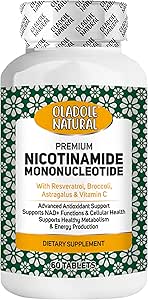 Oladole Natural NMN (Nicotinamide Mononucleotide) – 300 میلی گرم با کلم بروکلی، گون، عصاره رسوراترول و ویتامین C برای حمایت از آنتی اکسیدان پیشرفته – 60 قرص | کمک به تولید انرژی