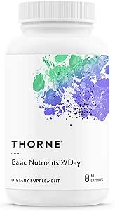 THORNE Basic Nutrients 2/Day – مولتی ویتامین جامع روزانه با فراهمی زیستی بهینه – فرمول ویتامین و مواد معدنی – بدون گلوتن، بدون لبنیات، بدون سویا – 60 کپسول – 30 وعده