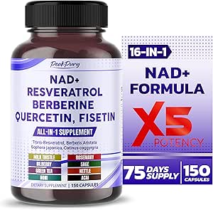 Peakpury NAD+ Trans -Resveratrol 9000mg Berberine 4000mg Quercetin 1000mg Fisetin Milk Thistle 1000mg – ساخته شده در ایالات متحده