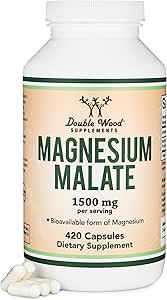 کپسول های دوبل چوب مکمل های منیزیم مالات (تعداد 420) – 1500 میلی گرم در هر وعده (منیزیم متصل به اسید مالیک)، آزمایش شده توسط شخص ثالث، سازگار با گیاهخواری، غیر GMO، بدون گلوتن، ساخت ایالات متحده