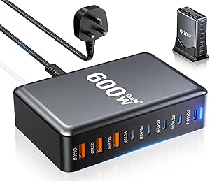 شارژر Heymix Tech 600W USB-C-ایستگاه شارژ 140W ، 8 پورت 100W سریع شارژر GAN سازگار با MacBook Pro16 ، لپ تاپ ، آیفون 16Promax/15 ، سامسونگ گلکسی S24/23 ، Deck Deck