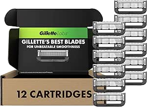 شارژ مجدد تیغ ریش تراش GilletteLabs، کارتریج 12 عیار تیغ، ریش تراش برای مردان سازگار با تیغ لایه بردار GilletteLabs و ریش تراش حرارتی