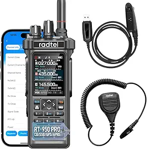 رادیو Radtel RT-950 PRO Ham 27Mhz TX GPS/APRS، رادیو دو طرفه بلندبرد 10 واتی واکی تاکی، AM/FM/CB/SW/MW/LW RX، برنامهنویسی برنامه بلوتوث، NOAA (با کابل برنامهنویسی، میکروفون)