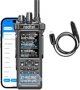 Radtel RT-950 PRO Ham Radio TX GPS/APRS، رادیو دو طرفه برد بلند واکی تاکی 10 واتی، AM/FM/CB/SW/MW/LW RX، برنامه‌نویسی برنامه بلوتوث، NOAA، آنالایزر طیف (با کابل برنامه‌نویسی)