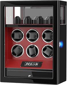 سیم پیچ ساعت DUKWIN، قفل اثر انگشت خودکار ساعت مچی برای ساعت های 3/6/9 با 4 نگهدارنده ساعت، کنترل از راه دور، نمایشگر LCD، موتور Mabuchi، بالش ساعت قابل تنظیم، کشو ذخیره جواهرات و LED