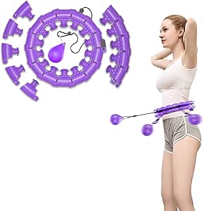 هولا هوپ هوشمند 2 در 1، ماساژ کاهش وزن شکم تناسب اندام، 24 گره قابل جدا شدن، ماساژ تناسب اندام چرخش خودکار، توپ وزن قابل تنظیم، مناسب برای بزرگسالان و کودکان برای ورزش (بنفش)
