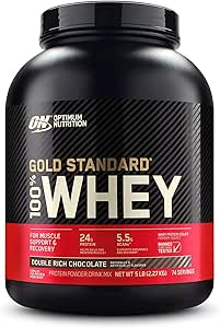 منبع اصلی پودر پروتئین آب پنیر 100% استاندارد طلایی Optimum Nutrition (ON)، 24 گرم پروتئین برای حمایت از عضلات – شکلات دوبل غنی، 5 پوند، 74 وعده (2.27 کیلوگرم) بسته بندی ممکن است متفاوت باشد