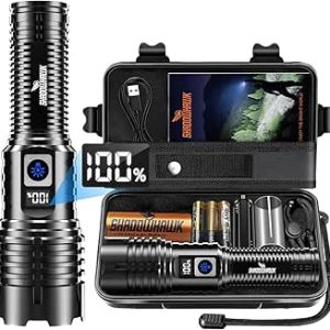 چراغ قوه قابل شارژ Shadowhawk، چراغ قوه 20000 لومن، چراغ قوه LED تاکتیکال، چراغ قوه LED XHM77.2 با قدرت بالا، مشعل های قدرتمند دستی USB برای کمپینگ پیاده روی اضطراری