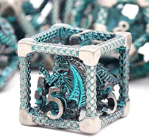 مجموعه تاس چندوجهی فلزی توخالی D&D برای بازی های RPG و رومیزی-آبی نقره ای سه بعدی