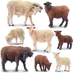 Toymany 8PCS Merino Sheep Figures مجسمه های اسباب بازی حیوانات مزرعه – مجسمه های حیوانات جنگلی پلاستیکی برای بچه ها پسران دختر سن 3-5 سال 6-12