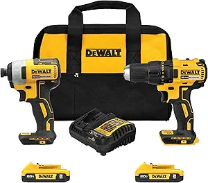 دریل و درایور ضربه ای شارژی DEWALT 20V MAX، کیت ترکیبی ابزار برقی براش 2 ابزاری برقی، شامل 2 باتری، شارژر و کیف (DCK277D2)