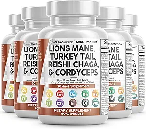 مکمل قارچ Clean Nutraceuticals Lions Mane 20 in1 با دم ترکیه Reishi Cordyceps Chaga Maitake Meshima Poria Cocos Shiitake Oyster Porcini Enoki (5)