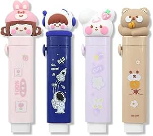LUYAO 4 Pcs Cute Rubber Eraser جمع شونده، پاک کن جمع شونده با 4 عدد پاک کن، پاک کن فشاری لاستیکی برای نوشتن دانش آموزان، طراحی پاک کن های زیبایی برای لوازم تحریر مدرسه