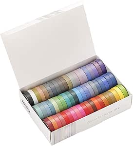 نوارهای کاغذی STOBOK 60 Roll Basic Washi با رنگ های خالص متنوع برچسب های نوار شیک بسته بندی هدیه DIY دکور کاغذی نوار کاردستی