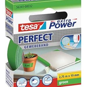 نوار پارچه ای پرفکت tesa extra Power – نوار تعمیری تقویت شده با پارچه برای ساخت، تعمیر، بست، تقویت و برچسب زدن – سبز – 2.75 متر x 19 میلی متر