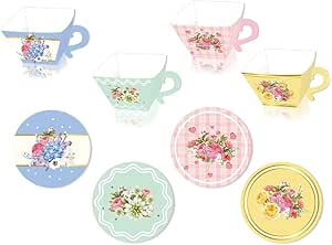 ست فنجان و نعلبکی یکبار مصرف – 12 بسته فنجان چای کاغذی زیبا برای لوازم مهمانی چای، تولد، حمام نوزاد، عروسی، تزیینات حمام عروس