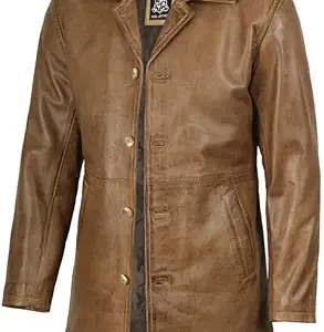 کت مردانه چرمی Blingsoul – کت مردانه چرمی بلند به سبک قدیمی