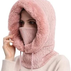کلاه زنانه، کلاه زنانه زمستانی یک تکه روسری کلاهدار گرم پشمی ست ماسک کلاه بافتنی پولاور