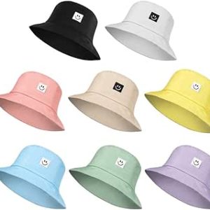 سطل سطل صورت خندان SATINIOR سطل ناز کلاه آفتابگیر ساحلی سطل مسافرتی تابستانی زنانه مردانه (رنگهای متنوع، 8 عددی)، رنگهای متنوع، M