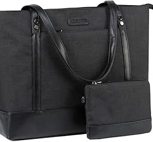 کیف بزرگ زنانه VASCHY، کیف های دانشگاهی زنانه کیف لپ تاپ 15.6 اینچی ضد آب کیف خرید کیف شانه کیف کیف کیف 2 عددی، مشکی