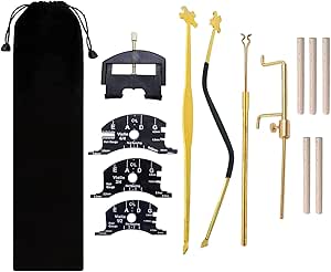 کیت ابزار تعمیر 13 عدد ویولن لوثیر شامل تنظیم کننده پست Streight & S، گیره رتریور، سنج پست صدا، بلند کننده زه، گیج قالب 3 عدد و پست صدای ویولن 5 عدد