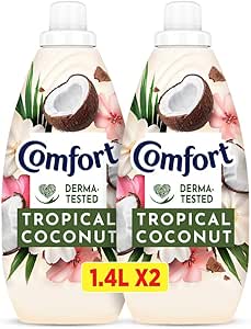 نرم کننده پارچه Comfort Concentrate، نارگیل گرمسیری، گیاهی برای مراقبت نهایی، 1.4 لیتر در 2، بسته بندی ممکن است متفاوت باشد