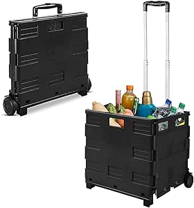 چرخ دستی های هوشمند تاشو خانگی گاری های سنگین چرخ دستی های خرید در فضای باز با دسته فشاری (مشکی)