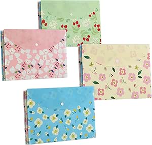 12 عدد پوشه فایل A4 چاپ شده گلدار با بسته شدن دکمه – سازمان دهنده پاکت های پلی برای دفتر و مدرسه – ترکیب 4 رنگ (اندازه A4، بسته 10)