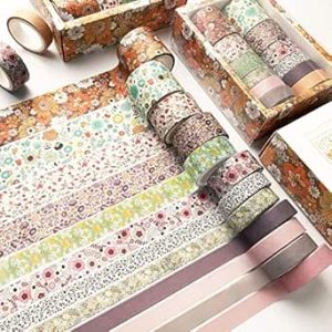 ELECDON 12 Rolls Floral Washi Tapes masking Tapes, Japanese Flowers Decorative Washi Tape masking for DIY Crafts Arts Scrapbooking Bullet Journal Planners Gift