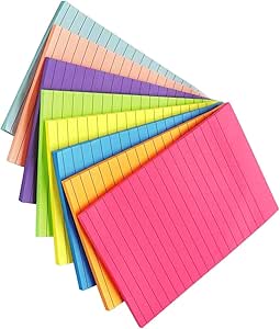 8 بسته خطدار یادداشتهای چسبناک 4X6 در پست، 8 رنگ روشن با قاعدههای بزرگ نوشتههای چسبنده رنگارنگ یادداشتهای قدرتی فوقالعاده چسبنده، چسب قوی، یادداشتهای چسبنده برای دفتر، خانه، مدرسه، 40 برگه / پد