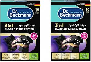 Dr. Beckmann 3 in 1 refresh Sheets|بازیابی و محافظت از لباس های رنگ و رو رفته مشکی|صاف کننده الیاف زبر|استفاده آسان| DIY| ملزومات تمیز کردن لباس‌ها | بسته 10 ورق x 2