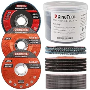 مجموعه چرخ چرخ زاویه ای KingTool 27 عدد، مجموعه دیسک آسیاب شامل 20 عدد چرخ برش، 5 عدد چرخ سنگ زنی، 2 عدد دیسک فلپ با قطر 4-1/2 اینچ و 7/8 اینچ برای سنگ زنی برش فولادی و ضد زنگ