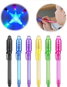 قلم نامرئی SYOSI با نور درخشنده، خودکار 6 رنگ جادویی ناپدید شدن، سرگرمی سرگرمی برای جشن های کودکانه، هدایایی، قلم مو چند منظوره، خودکار فعالیت مهمانی سرگرم کننده