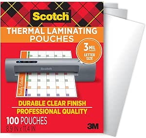 کیسه های لمینیت حرارتی اسکاچ، بسته 100، 8.9 در 11.4 اینچ، ورق اندازه نامه (Tp3854-100)