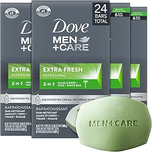 Dove Men + Care Bar 3 In 1 Cleanser برای بدن، صورت و اصلاح برای تمیز کردن و آبرسانی به پوست پاک کننده فوق العاده شاداب بدن و صورت پاک کننده بیشتر از صابون نواری 3.75oz 24 بار