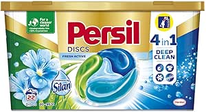 دیسکهای Persil 4In1 – Silan Freshness (550G – 22 دیسک)، شوینده پیشدوز شده، قدرت 4In1 در برابر لکههای قوی، برای روشنایی بیشتر، طراوت ماندگار و محافظت از پارچهها
