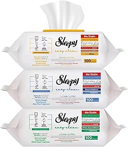 Sleepy Easy Clean Pack Value – صابون سفید، صابون گیاهی، سفید کننده، 300 دستمال مرطوب برای هر سطح