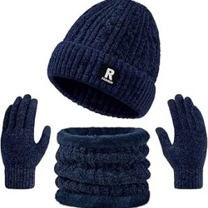 ست دستکش روسری کلاه زمستانی، دستکش‌های زمستانی با آستر جمجمه با خط پشم گرم، دستکش‌های زمستانی مردانه زنانه