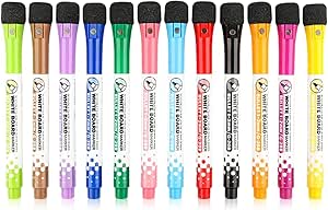 نشانگرهای پاک کن مغناطیسی خشک تخته سفید 12 رنگ، نقطه ریز با کلاه پاک کن، قلم پاک کن تخته سفید با بو کم، نکته ظریف برای کودکان و معلمان، لوازم خانه، دفتر و مدرسه