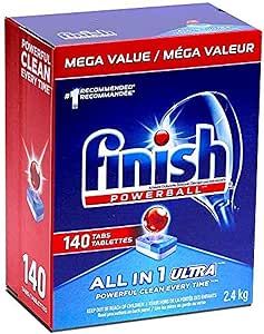 شوینده ماشین ظرفشویی اتوماتیک Finish Powerball، همه در 1 تمیز کننده فوق العاده قدرتمند، 2.4 کیلوگرم – 140 زبانه