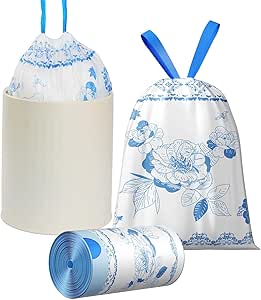 4 گالن کیسه زباله کوچک با بند کشی، کیسه زباله چاپ شده با گل رنگارنگ 78 عددی، سطل زباله مقاوم و ضد نشت برای دفتر خانه، آشپزخانه، اتاق خواب